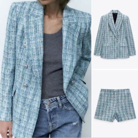 NWTβZARA 2 PCS SET BLAZER AND SHORTS TWEED Chanel Style - Picture 5 of 16